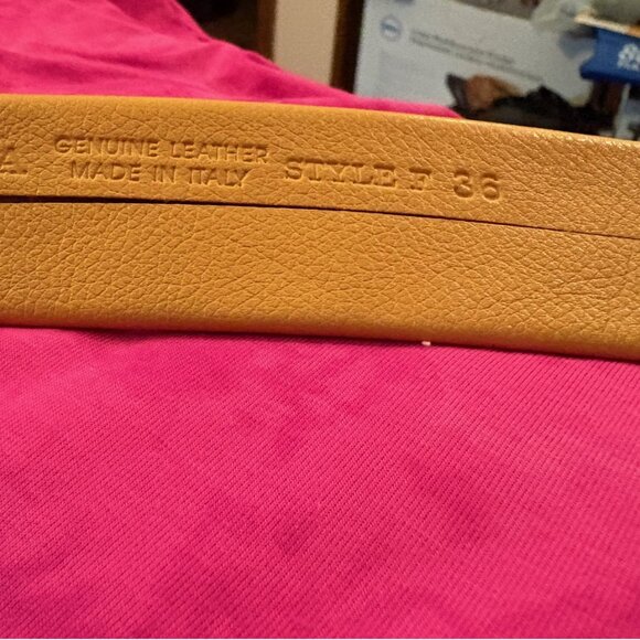 BeltMania STYLE F Sz 36 MUSTARD color Belt Genuine Leather Italy silver buckle